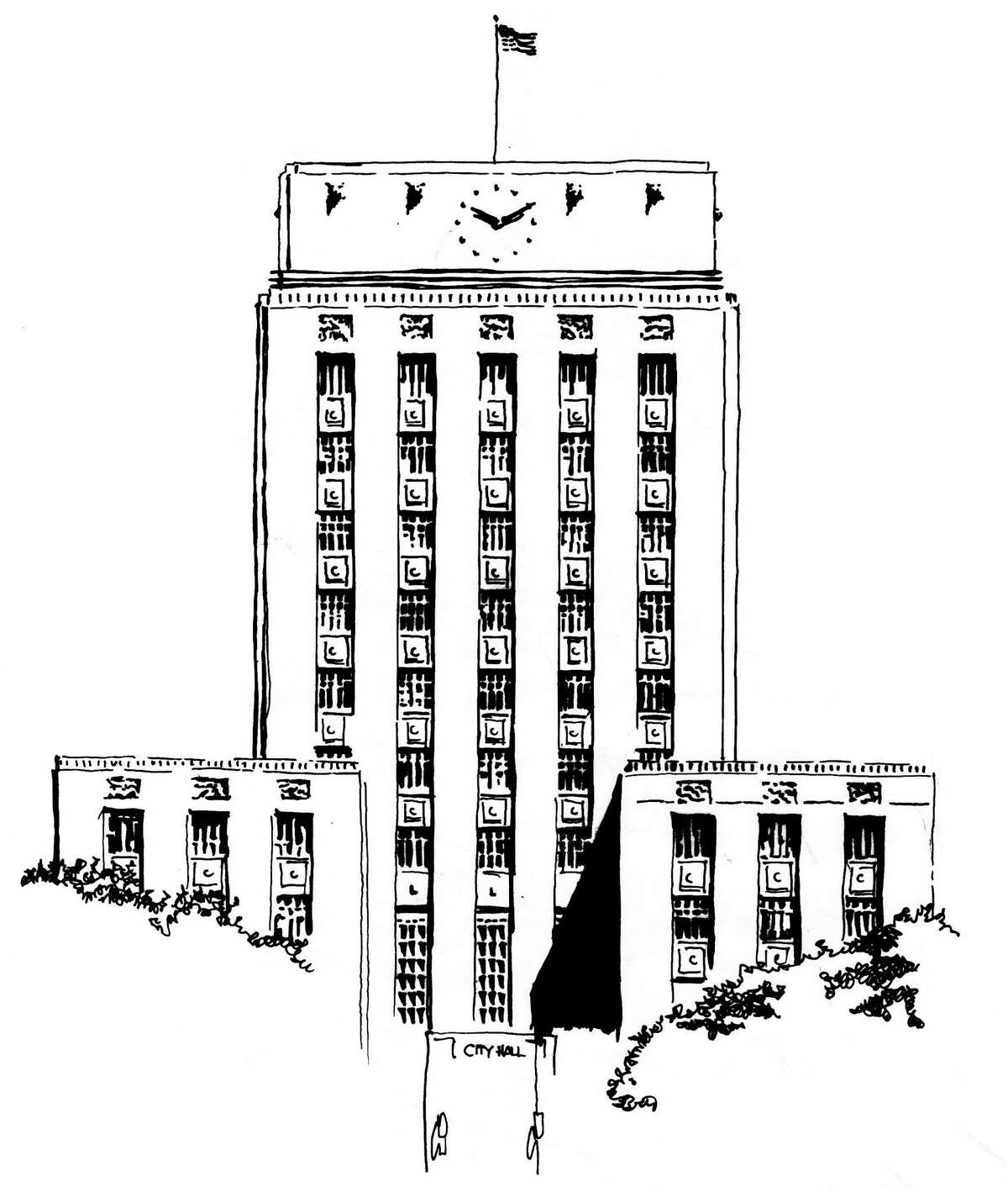 Line drawing of Houston City Hall for "Campaign Watch"