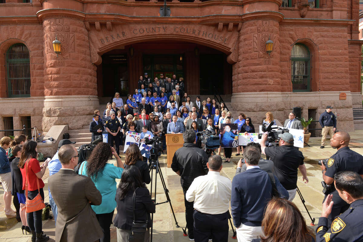 State Senator Carlos Uresti speaks during a press conference for National Child Abuse Prevention month Friday morning.