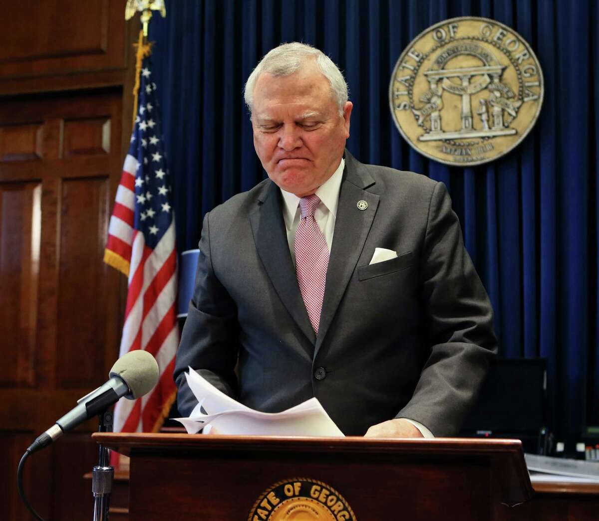 Nathan Deal announces his decision to veto religious liberty legislation at a news conference on Monday. Business community pressure helped convince him to make the right move.