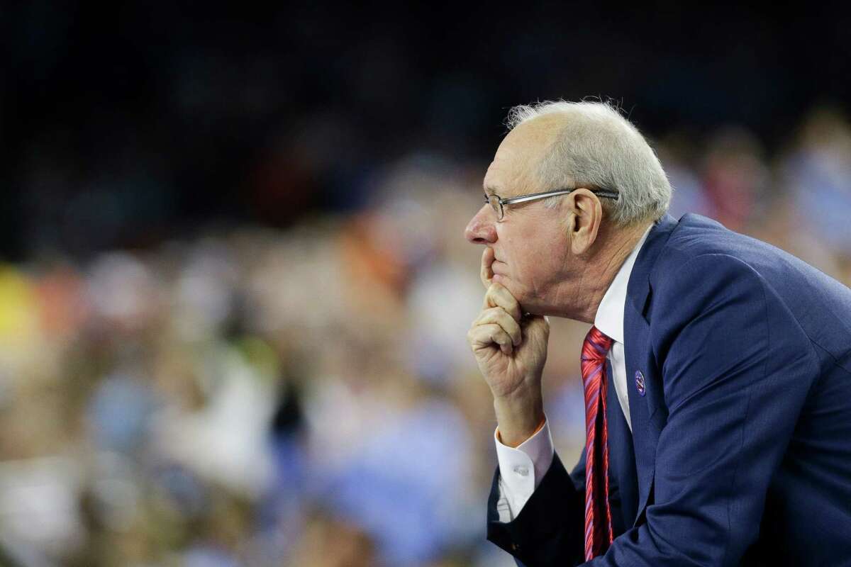 Syracuse head coach Jim Boeheim looks across the court during the NCAA Final Four semifinals at NRG Stadium on Saturday, April 2, 2016, in Houston.