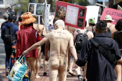 Nudists march in san francisco streets for valentines