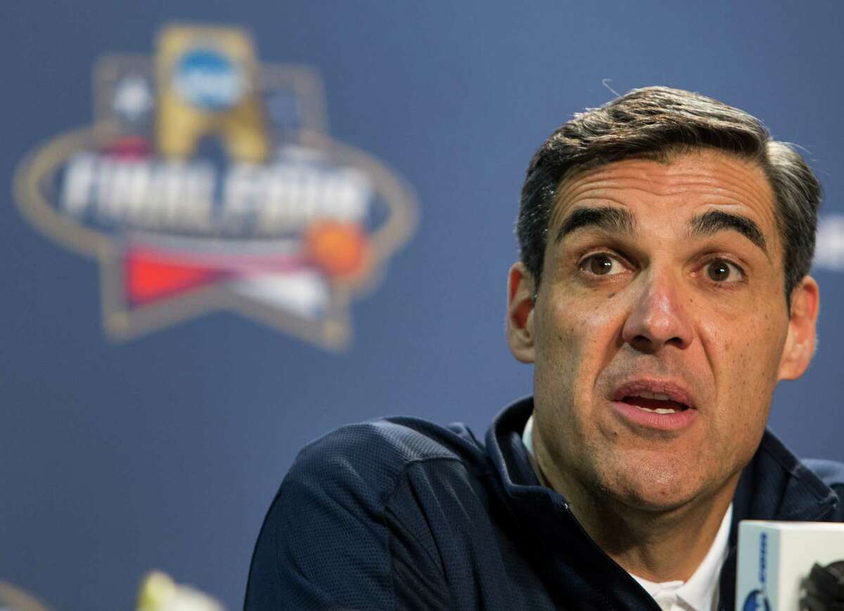 Villanova head coach Jay Wright answers questions during a news conference before the NCAA basketball championship at NRG Stadium on Sunday, April 3, 2016, in Houston.