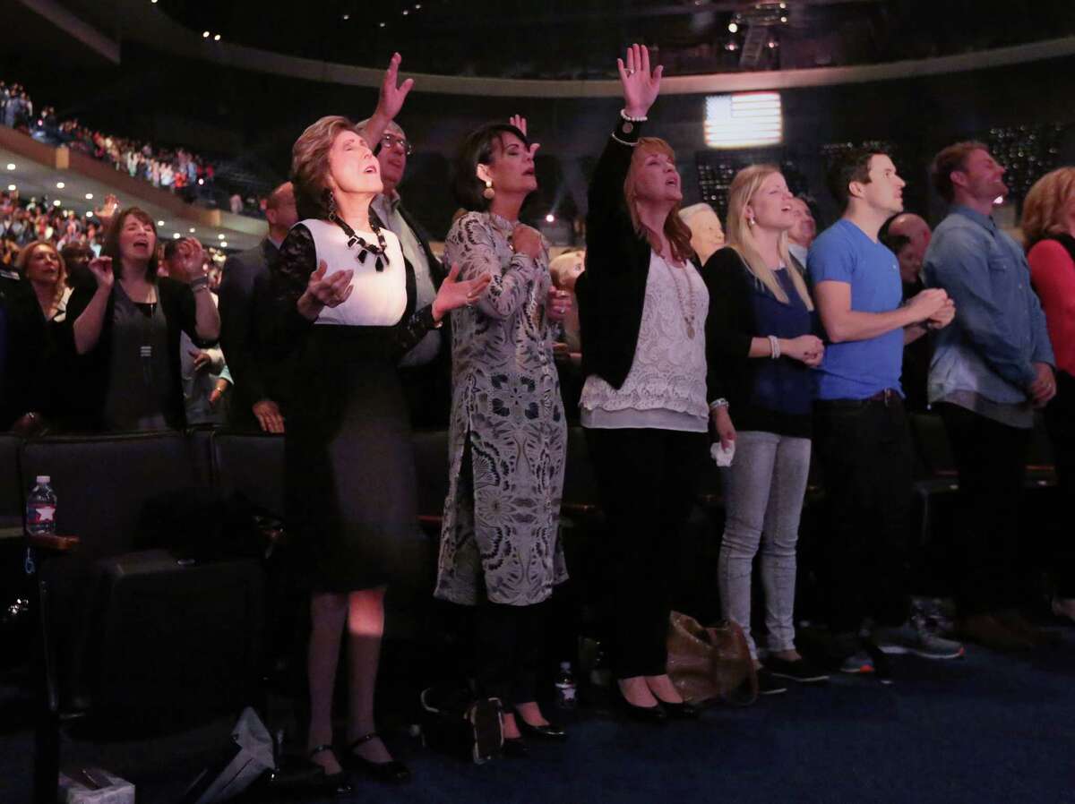 Dodie Osteen, front ﻿left, ﻿regularly leads prayer services and drive-by healing sessions at Lakewood Church﻿.