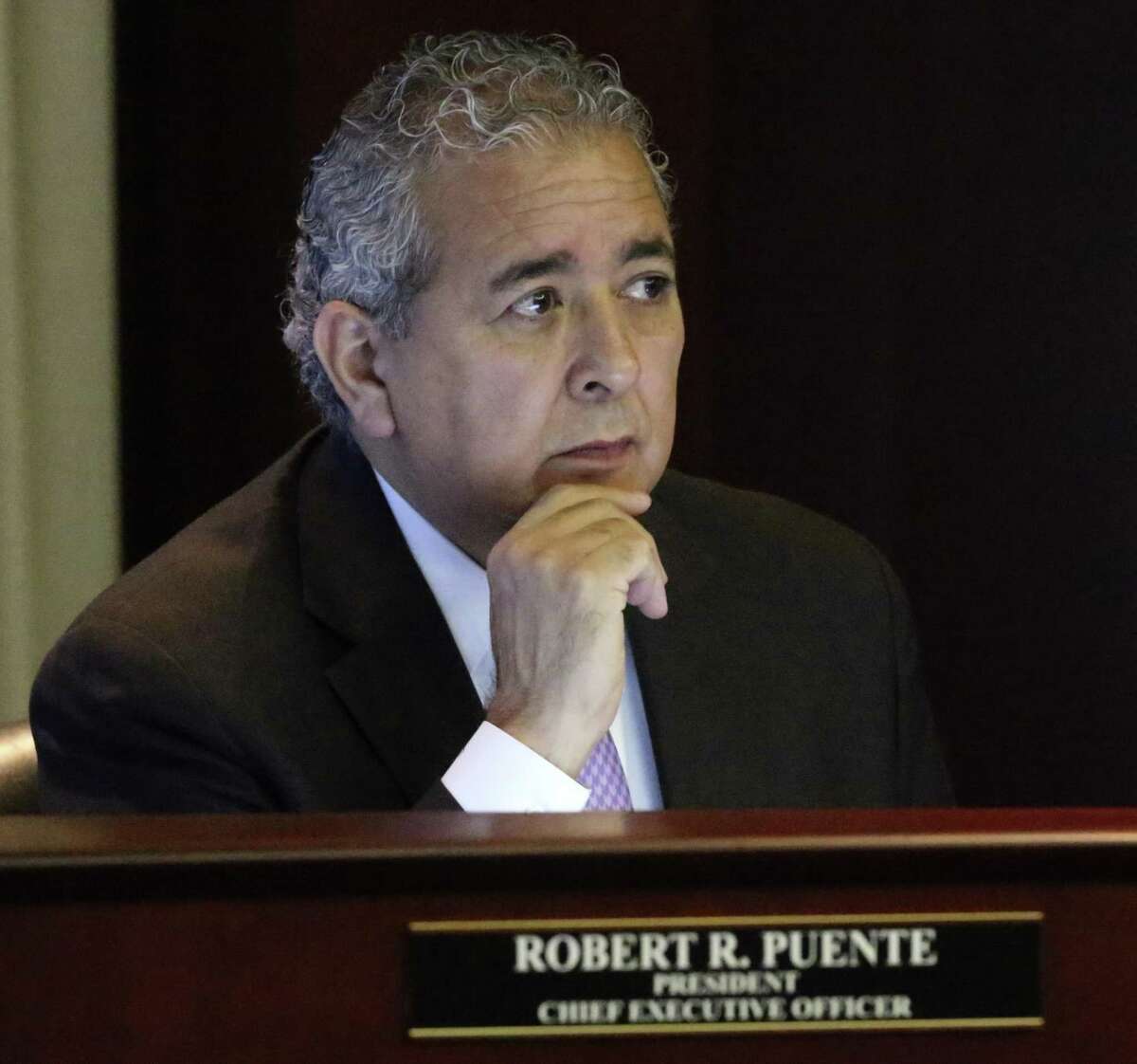 This is San Antonio Water System President and CEO Robert R. Puente Tuesday April 5, 2016 at San Antonio Water System during a Board of Trustees meeting regarding Garney Construction's plan to buy 80 percent of Abengoa's stake in the Vista Ridge pipeline.