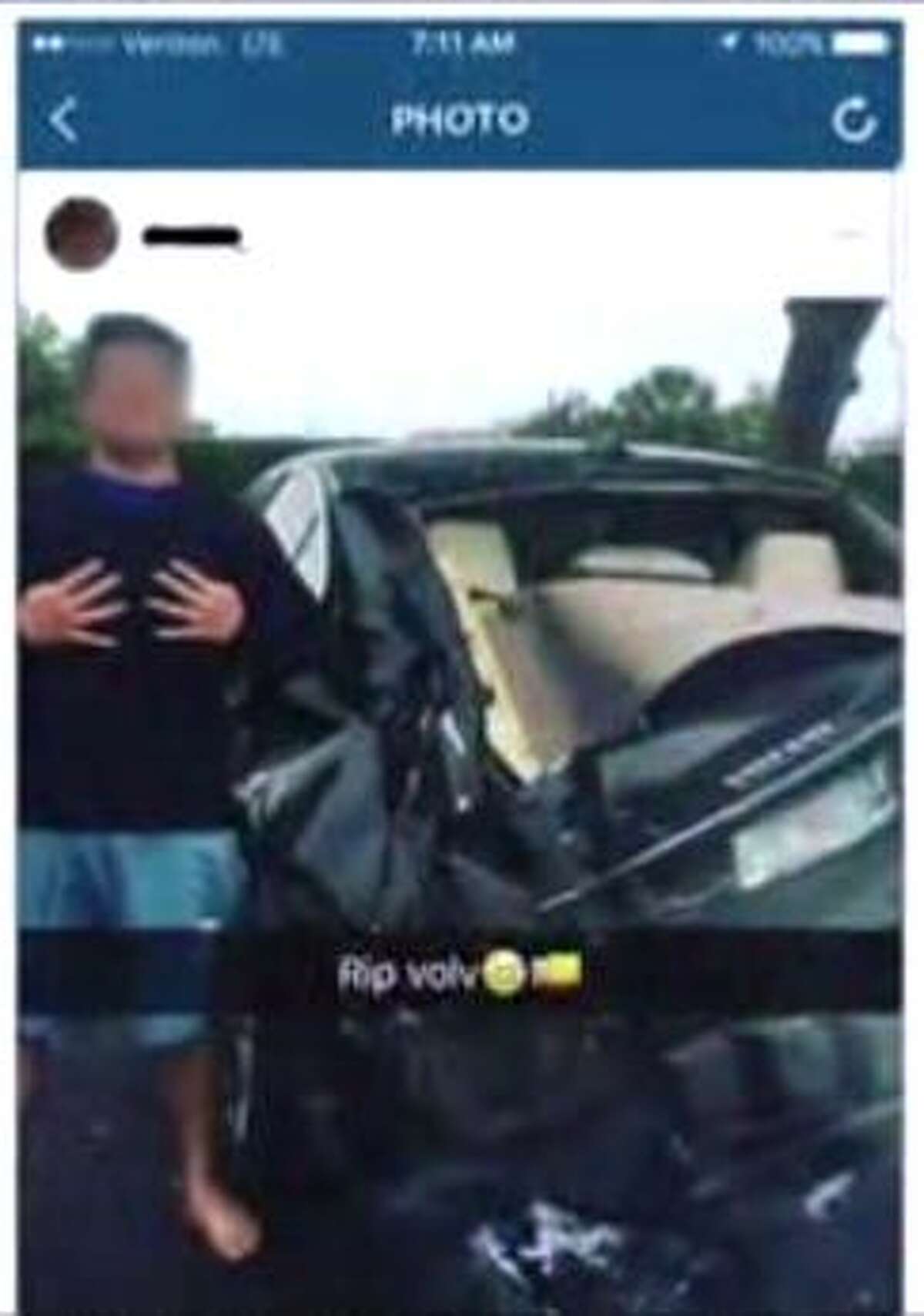 This photo was shared on Snapchat and other social media by a teen involved in a crash that killed a 53-year-old man. The victim's family is upset over the photo.