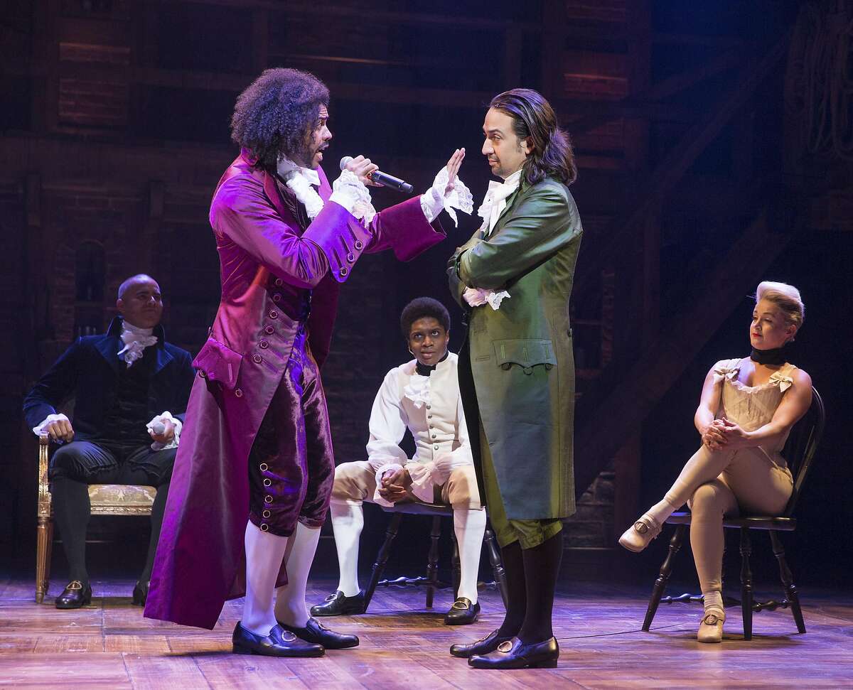 FILE � Daveed Diggs, left, and Lin-Manuel Miranda in his musical �Hamilton,� at Richard Rodgers Theater in New York, July 11, 2015. Before Miranda�s musical about the resourceful and rowdy men and women who steered the United States through its formative days as a nation, there was �1776,� now in a brief 2016 revival. (Sara Krulwich/The New York Times)