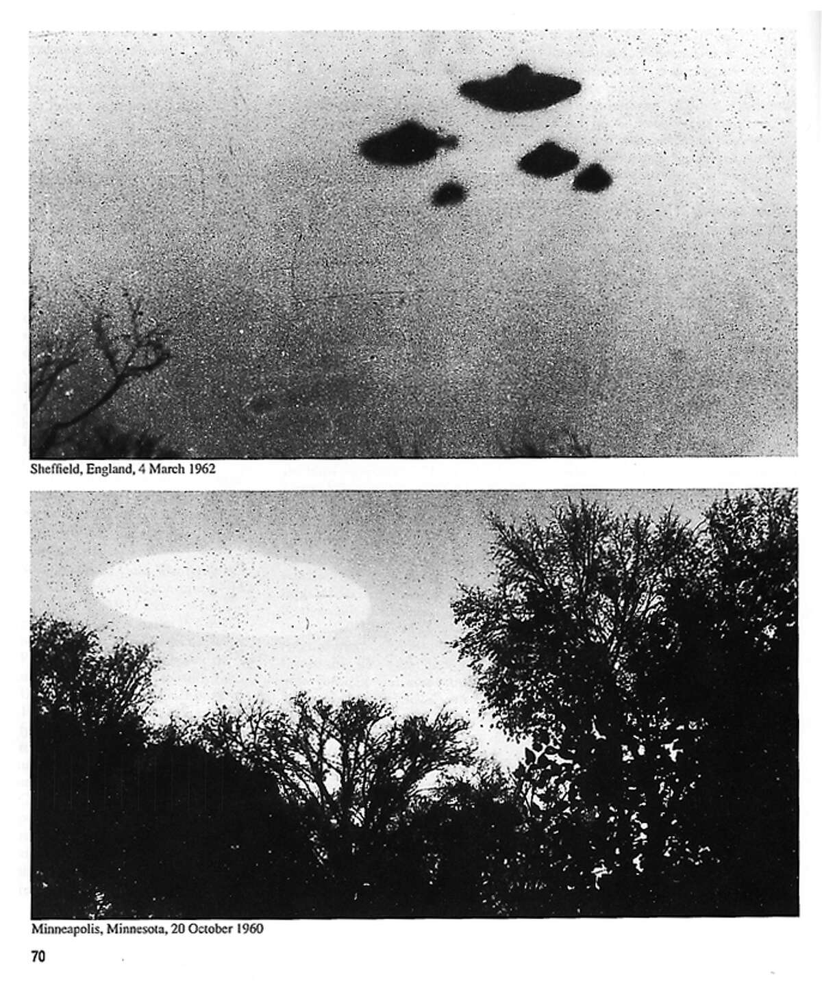 In 2016, the CIA published a story titled "Take a peek into our 'X-Files." The CIA’s top five reports that could help you believe in UFOs: Click through for the list. This photo was taken from the same CIA website. The only info are the labels. The top photo says “Sheffield, England, 4 March 1962” and the bottom says “Minneapolis, Minnesota, 20 October 1960.”
