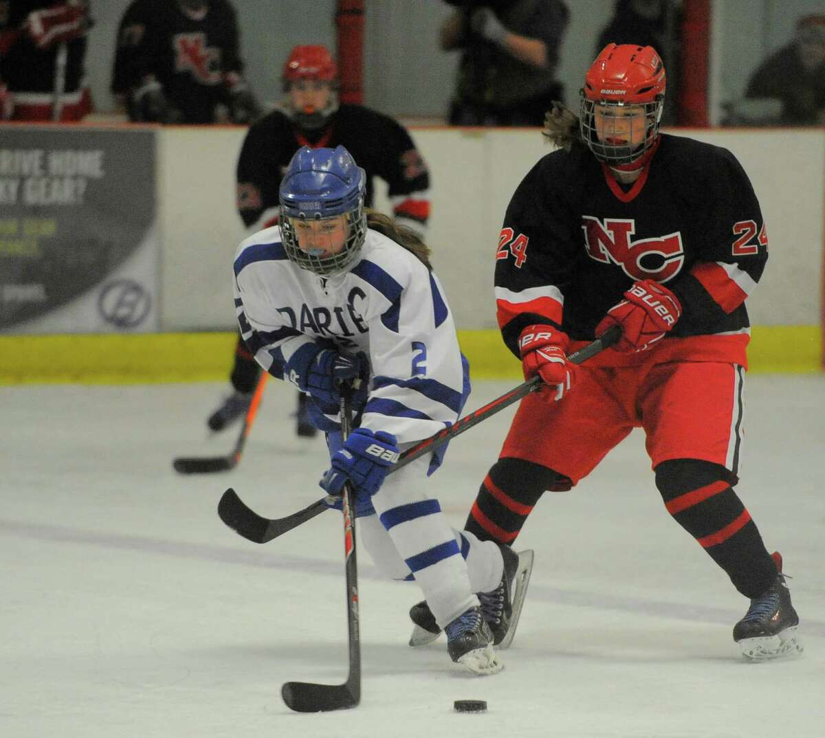 Darien’s Georgia Cassidy (2). Darien defeated New Canaan 3-2 in a girls varsity ice hockey game at the Darien Ice Rink in Darien, Conn. on Jan. 16, 2016.