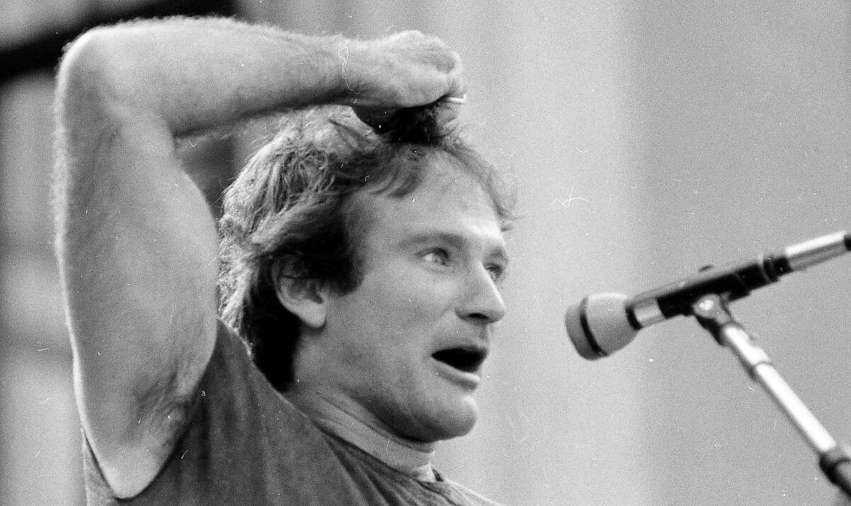 Robin Williams emceeing the 1980 Bread & Roses concert at Greek Theater in Berkeley. Sharon Meadow was renamed for Williams, who died in 2014.