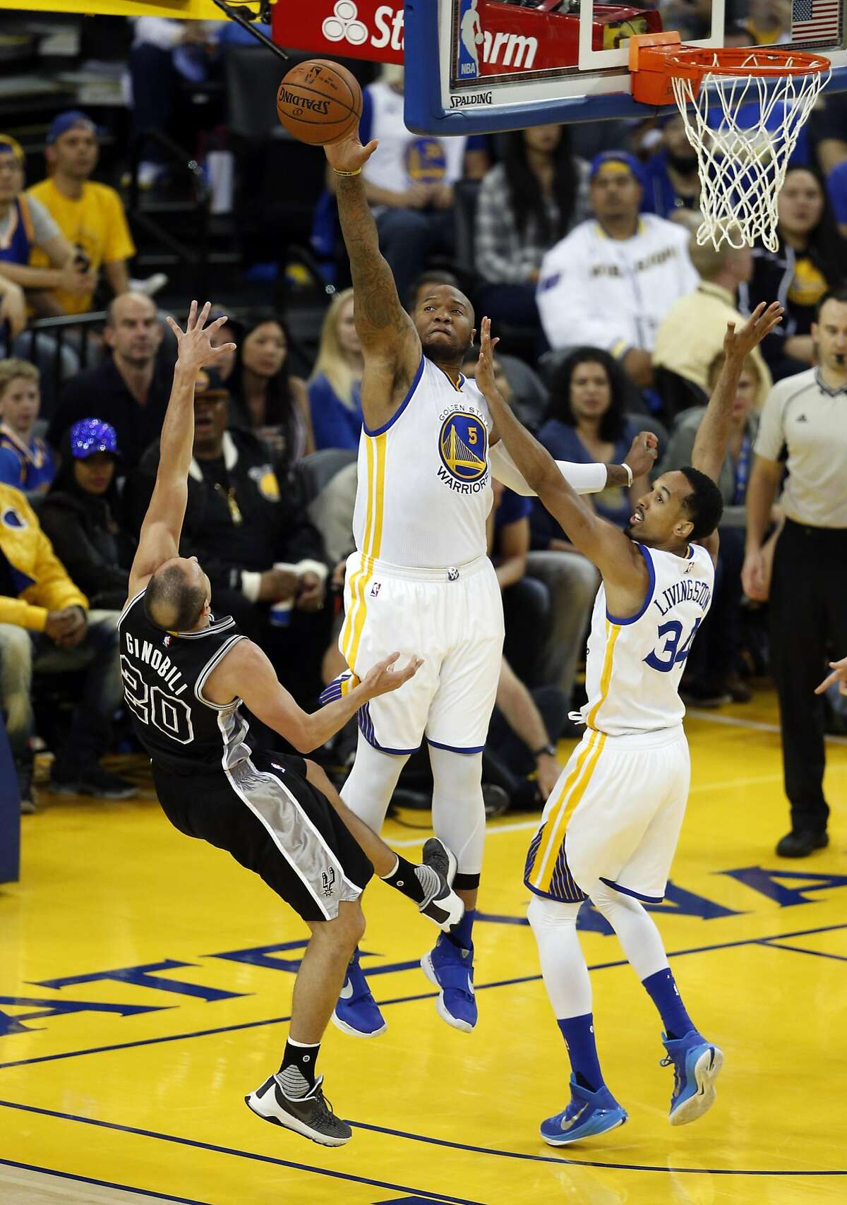 Warriors' Marreese Speights puts shots in air, charge in team