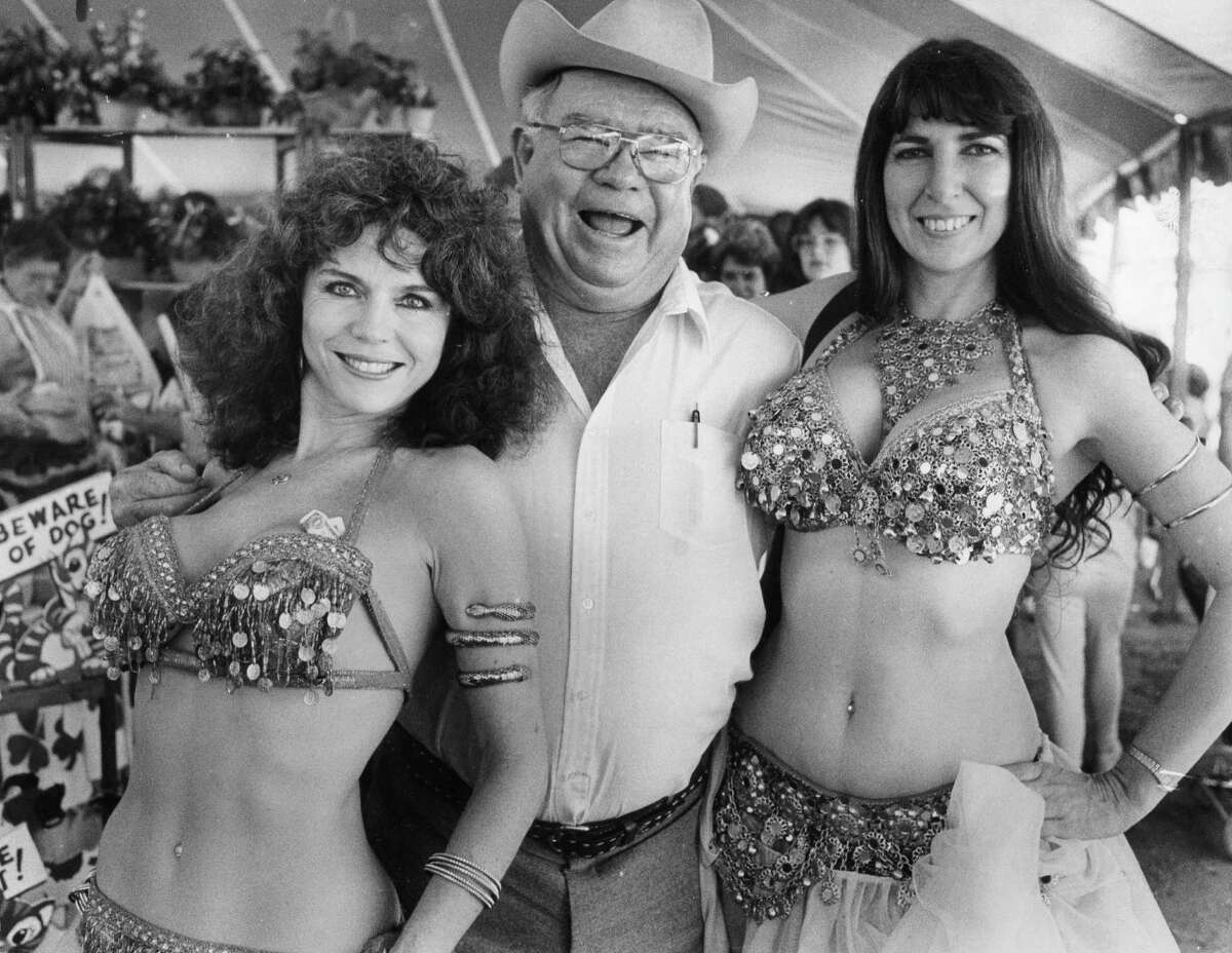Belly dancers please the patrons at the Poteet Strawberry Festival in 1987. Left to right: Carol Shannon, Clem Crowley and Brenda Templeton.