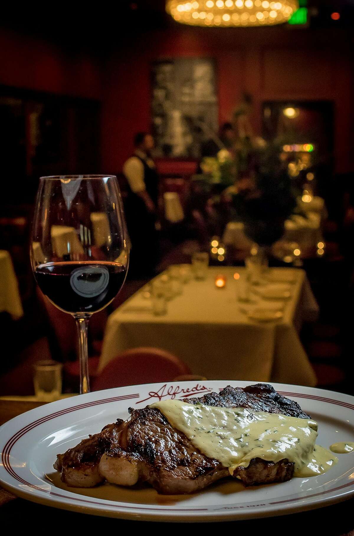The Ribeye Steak with Brown Butter B�arnaise sauce at Alfred's Steakhouse in San Francisco, Calif., is seen on April 7th, 2016.