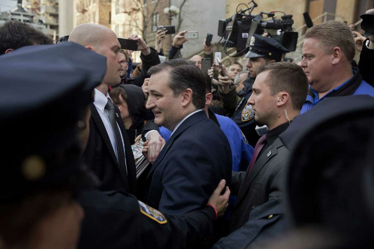 Senator Ted Cruz, a Republican from Texas and 2016 presidential candidate, greets voters at a campaign stop at the Jewish Center of Brighton Beach in the Brooklyn borough of New York, U.S., on Thursday, April 7, 2016. Fresh off a double-digit victory in Wisconsin, Cruz landed in Donald Trump's home state Wednesday to declare that the tide in the Republican primary had turned and that the billionaire front-runner knows it. Photographer: Victor J. Blue/Bloomberg *** Local Caption *** Ted Cruz