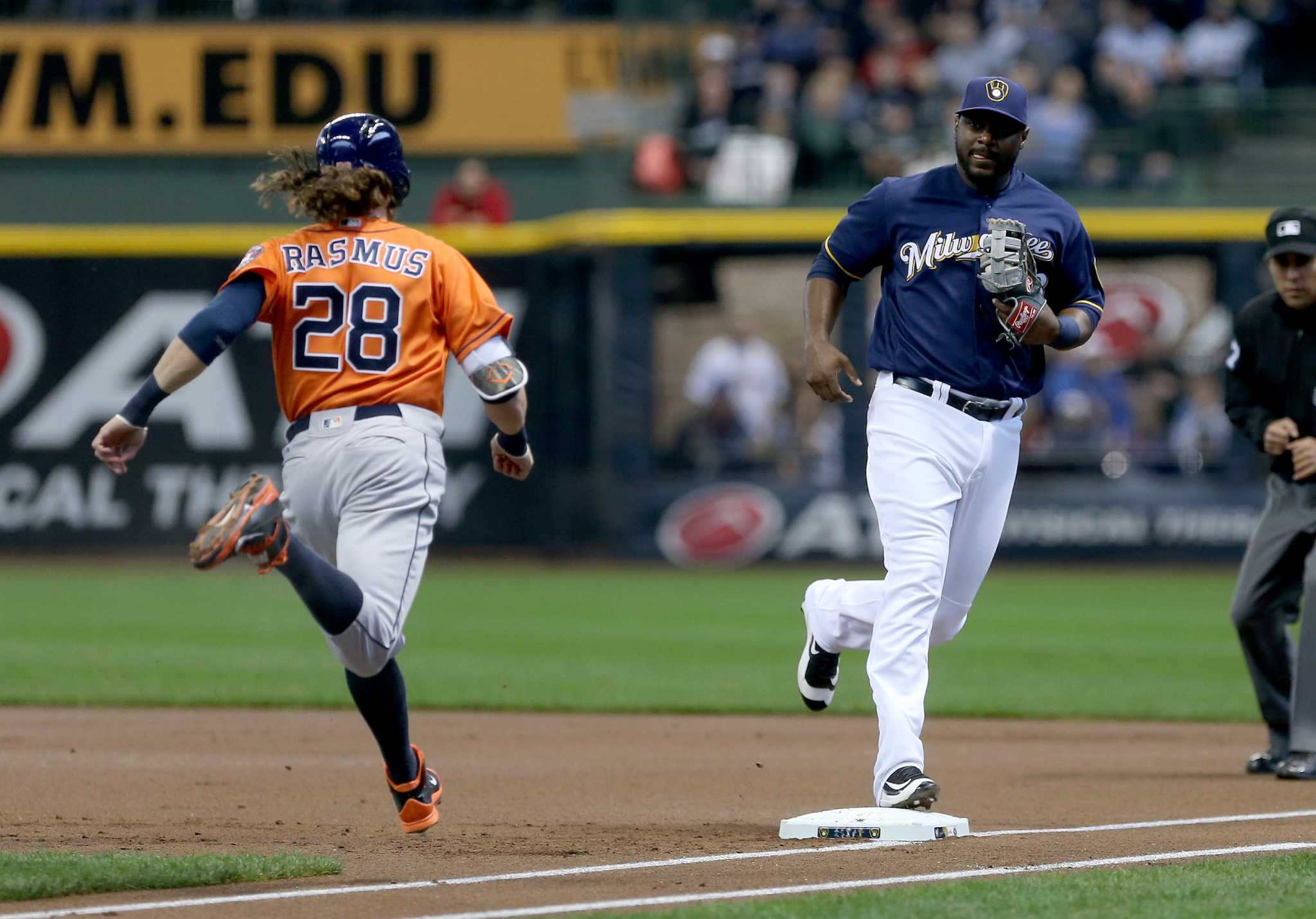 Rasmus hits 2 HRs, Fister wins as Astros beat Brewers 6-4