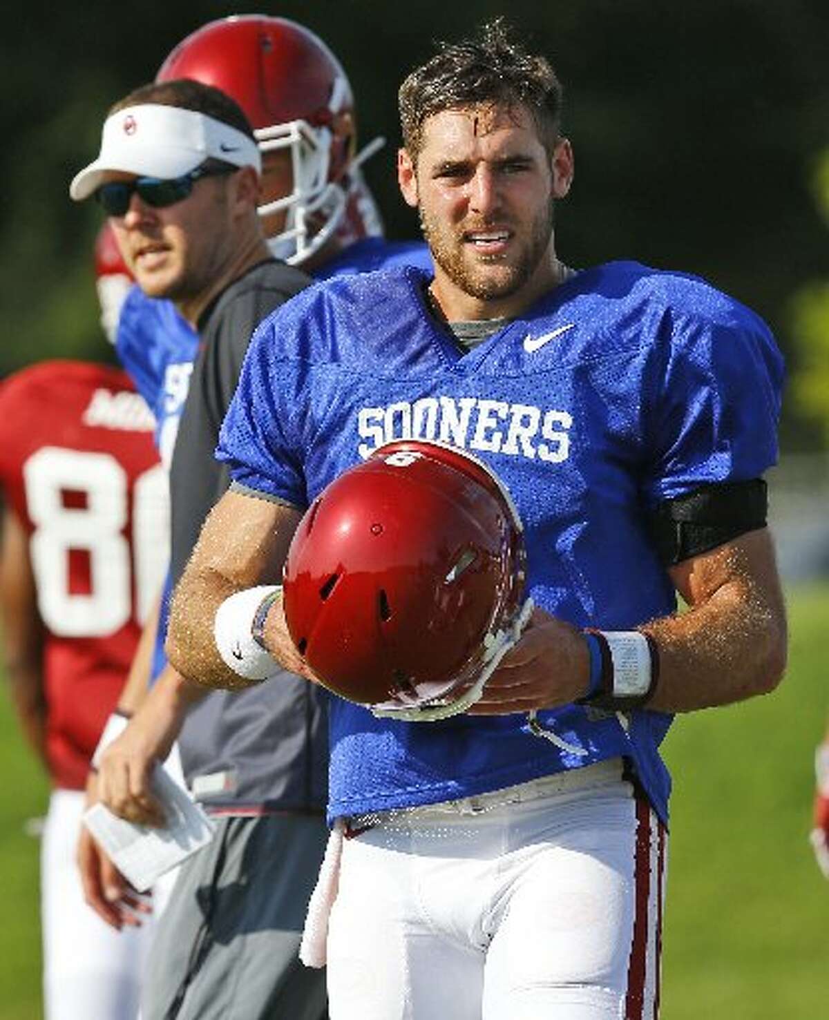 Trevor Knight is pictured during an Oklahoma football practice in August of 2015. He transferred to Texas A&M and has been named the starting quarterback for the 2016 season.