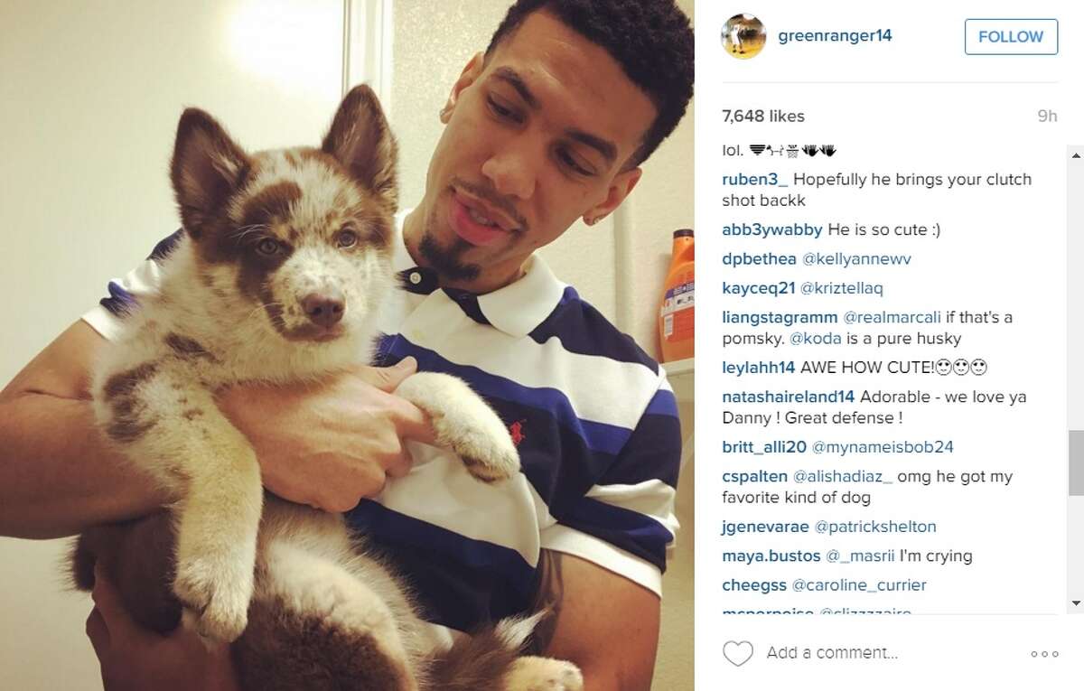 Danny Green and his new pet, a Pomsky named "Gizmo."