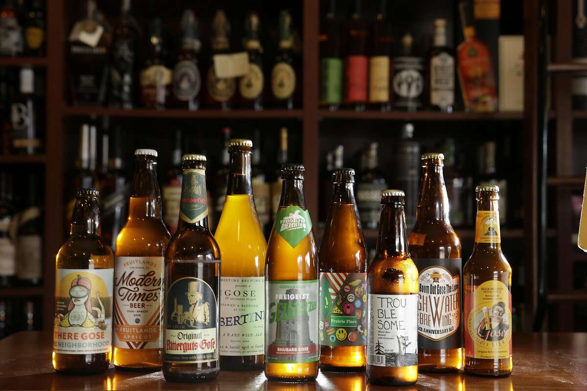 A variety of different kinds of Gose beer are seen at Healthy Spirits on Clement Street on Monday, April 11, 2016 in San Francisco, California.
