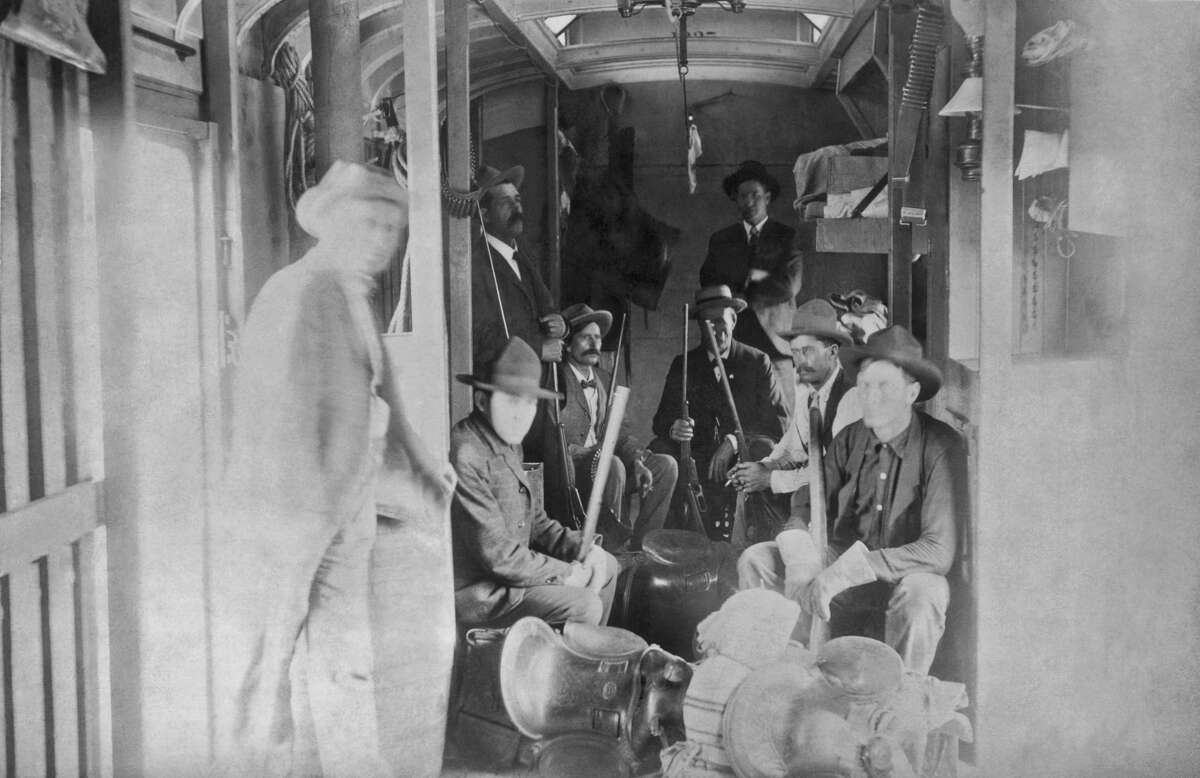 1898: The special car of the Union Pacific Railroad for the mounted rangers organized by UP Special Agent Timothy Keliher to stop the Wild Bunch Gang led by Butch Cassidy and the Sundance Kid, late 1890s. (Photo by Underwood Archives/Getty Images)