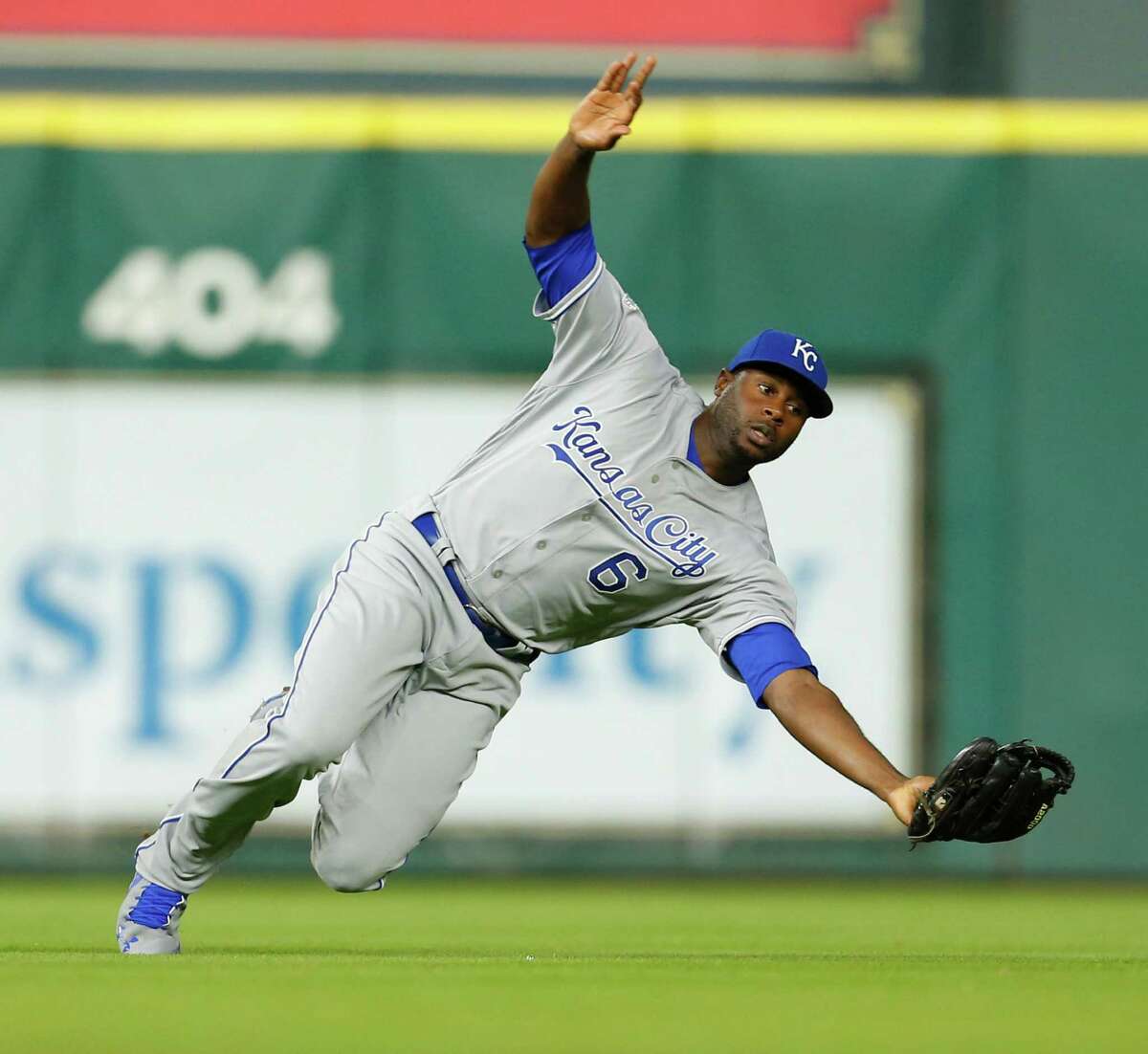 Royals center fielder Lorenzo Cain flashes his Gold Glove-winning form in tracking down a ball hit by Luis Valbuena in the fourth. Cain's three-run homer in the first accounted for all the Royals' runs.