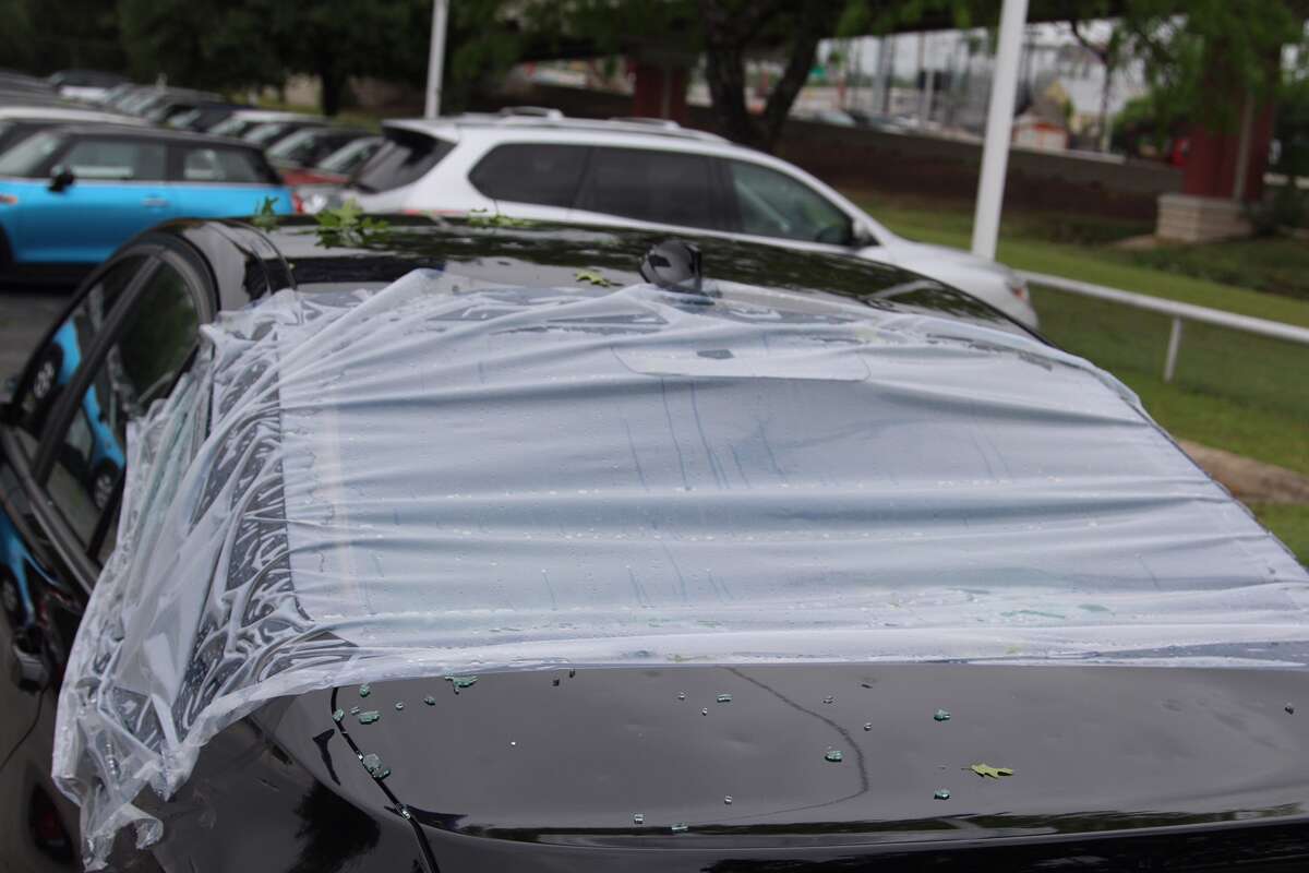 Hail storms that swept through San Antonio on April 12, 2016, hit the city hard, and damaged a number of cars on the BWM of San Antonio lot, denting hoods and knocking out windshields.