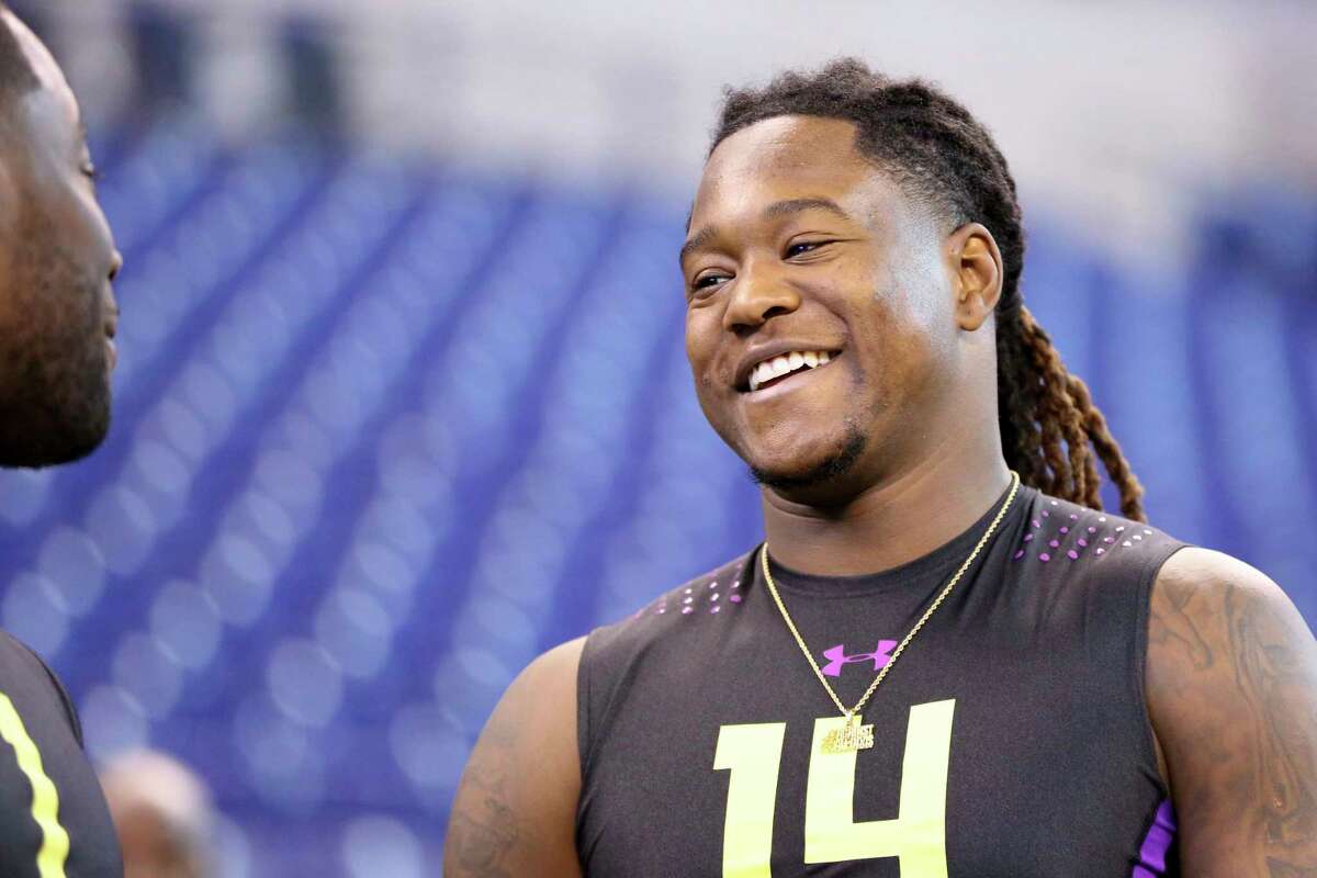 Central Florida linebacker Shaquem Griffin is seen at the 2018 NFL Scouting Combine on Sunday, March 4, 2018, in Indianapolis. (AP Photo/Gregory Payan)