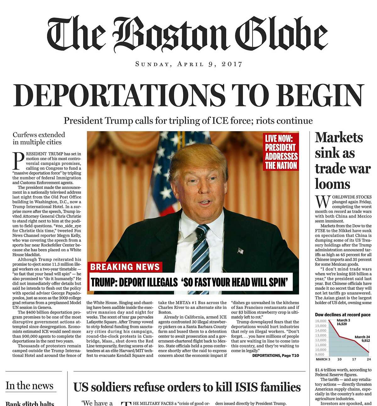 Boston Globe's frontpage stunt