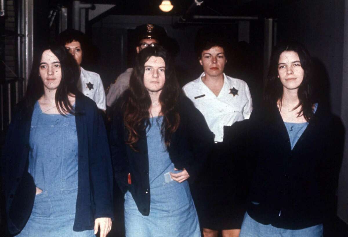 ** FILE ** Charles Manson followers convicted with him for the Tate-La Bianca murders of August 1969, from left to right, Susan Atkins, Patricia Krenwinkel, and Leslie Van Houten, return to court in this March 29, 1971, file photo. Van Houten, who was the youngest, and said to be the most vulnerable to Manson's control, hopes to be the first of the group to win a parole date during a hearing scheduled for June 28. She has been denied parole 13 times over the years. (AP Photo). HOUCHRON CAPTION (06/01/2003): Atkins in 1971.