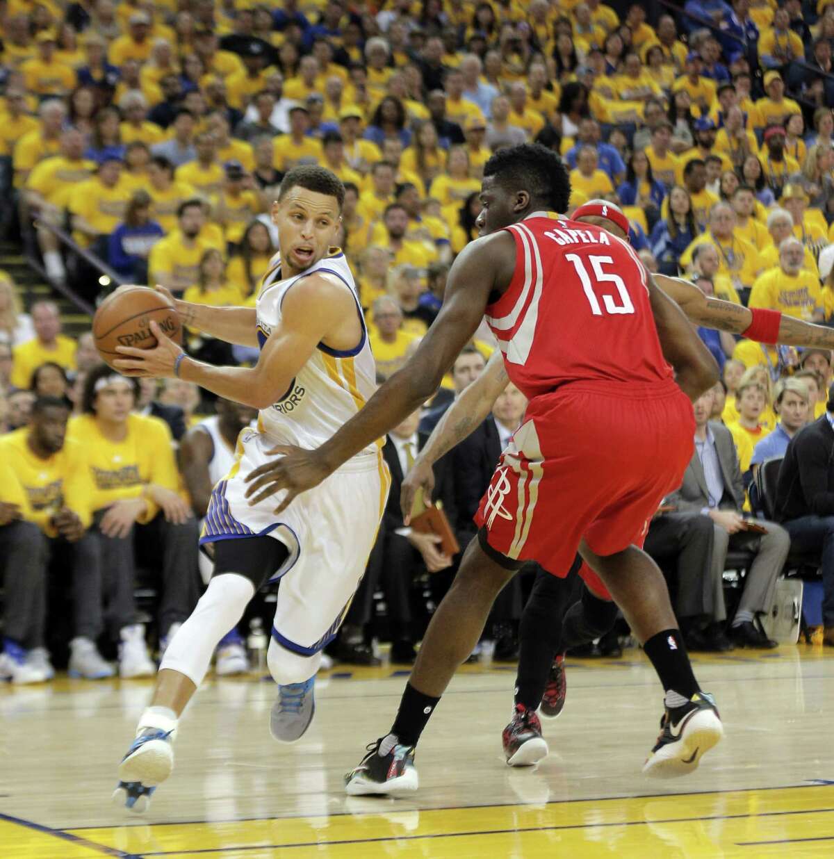 First round Game 1 April 16: Warriors 104, Rockets 78 The Warriors did not have Curry for most of the second half due to an ankle injury, but the club still rolled over the Rockets. Record: 1-0 Warriors lead series