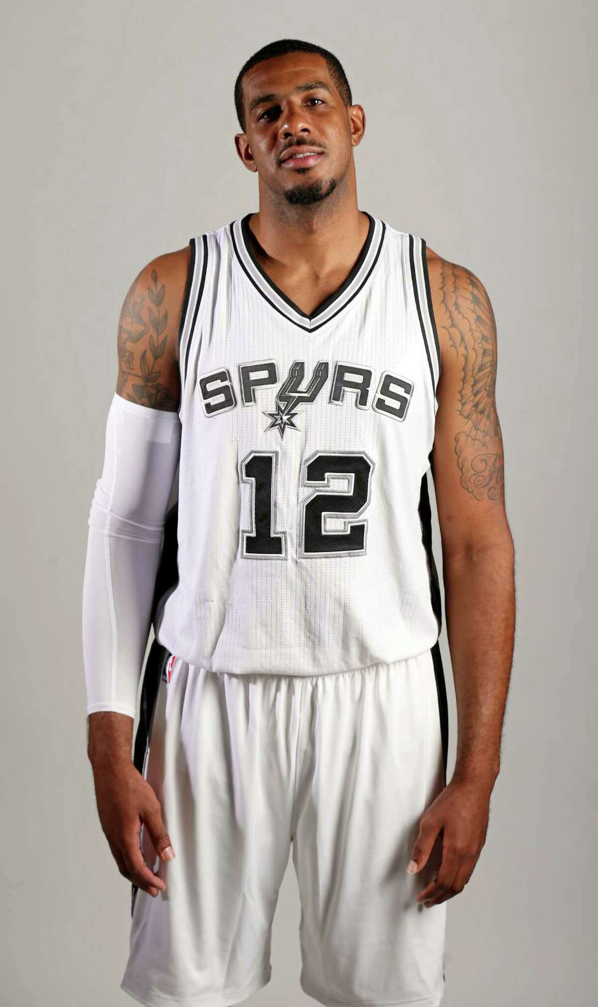 Portrait of San Antonio Spurs' LaMarcus Aldridge during media day Monday Sept. 28, 2015 at the Spurs practice facility.