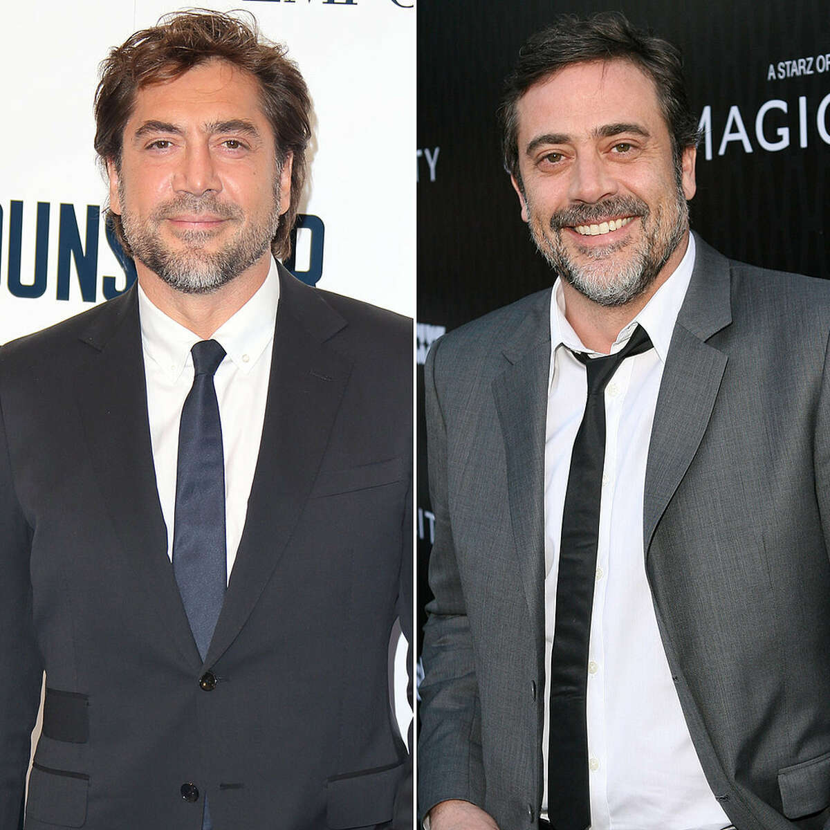 Javier Bardem and Jeffrey Dean Morgan There are at least seven similarities in this picture alone, including the beard. Image Source: Getty / Mike Marsland; Getty / Jesse Grant