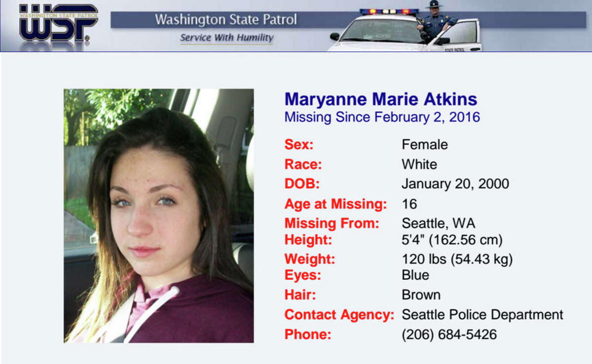 Maryanne Marie Atkins, pictured in a Washington State Patrol missing persons announcement.