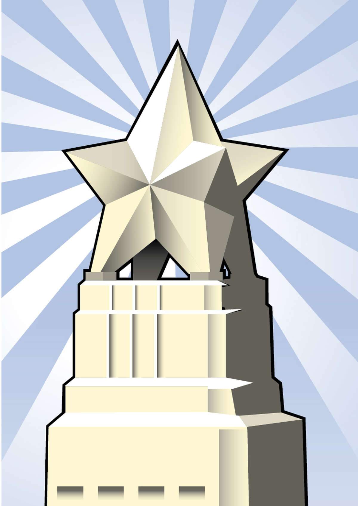 Stylized illustration of star atop San Jacinto Monument