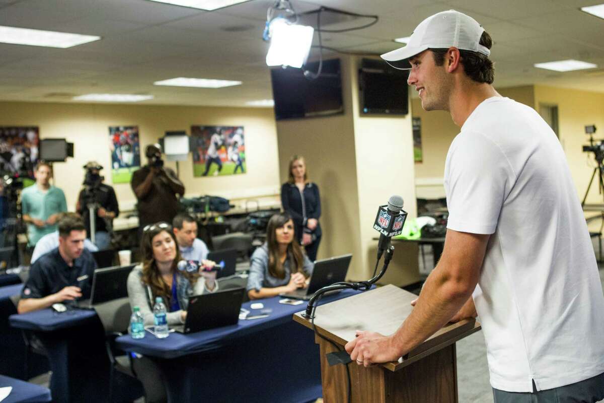Houston Texans quarterback Brock Osweiler answers questions during a news conference at NRG Stadium on Wednesday, April 20, 2016, in Houston. ( Brett Coomer / Houston Chronicle )