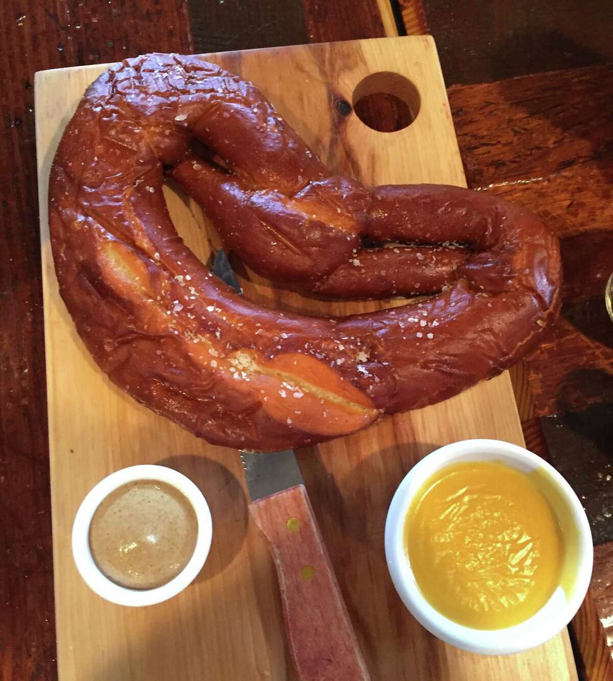 Giant Pretzel with schwarzbier cheese and IPA mustard at Frank.