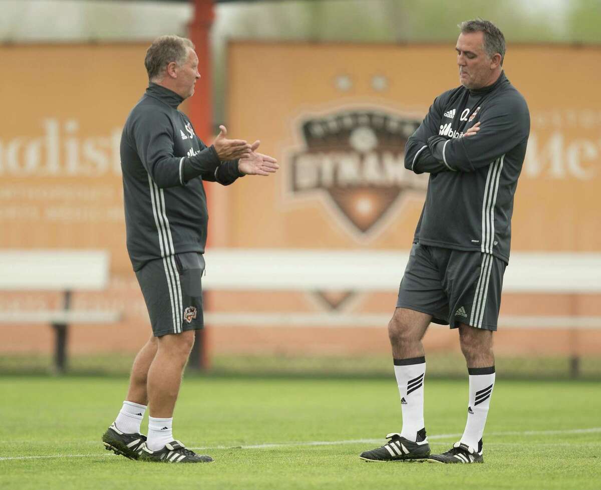 Houston Dynamo head coach Owen Coyle (right) is hard-pressed to explain his team's early struggles this season. (Bob Levey/ For The Houston Chronicle)