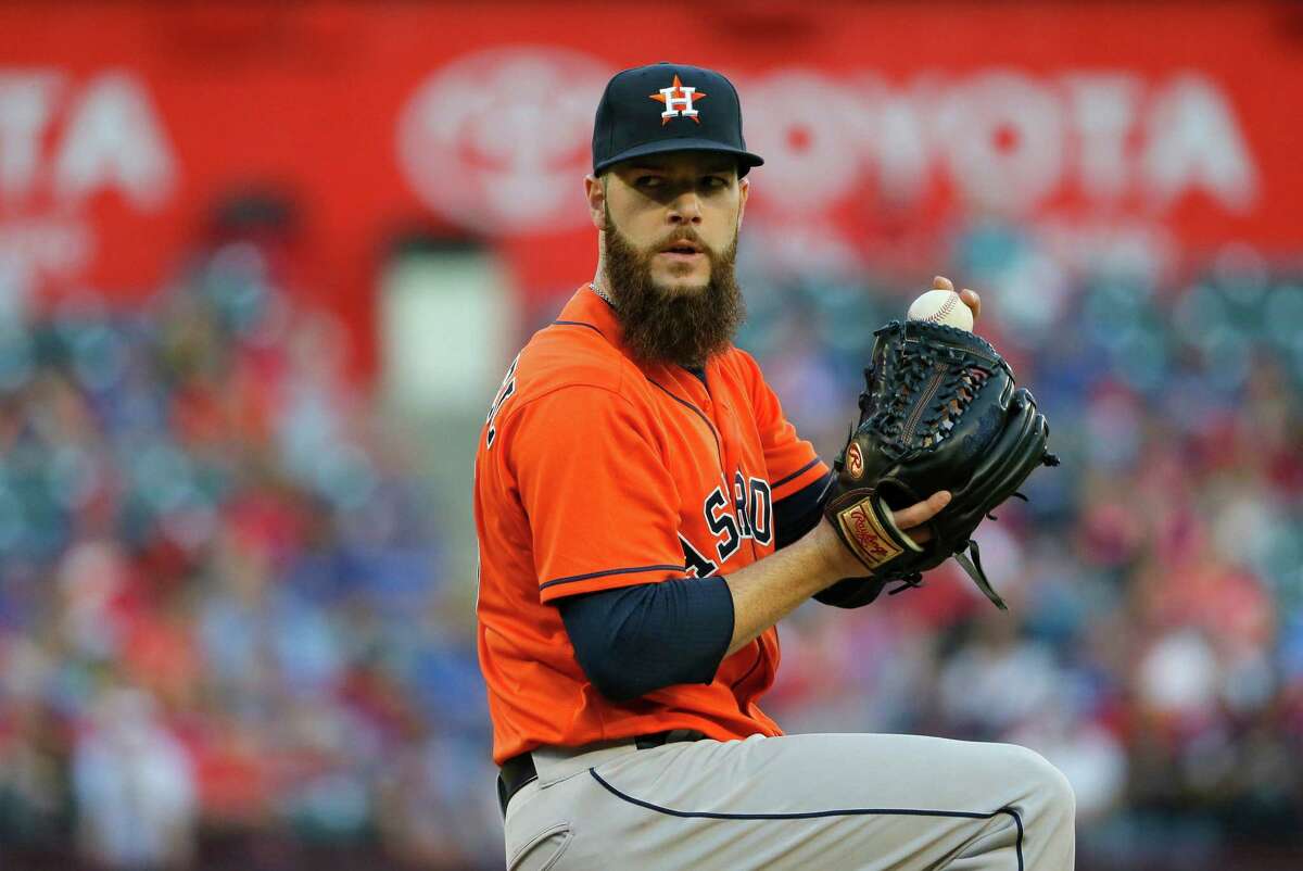 Houston Astros starting pitcher Dallas Keuchel (60) works against the Texas Rangers in the first inning of a baseball game, Thursday, April 21, 2016, in Arlington, Texas. (AP Photo/Tony Gutierrez)