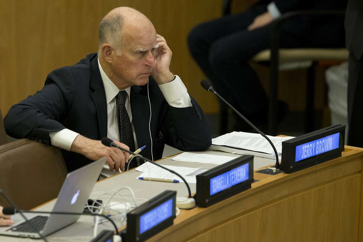 California Gov. Jerry Brown attends a high level meeting on the Implementation of the Climate and Development Agendas, Friday, April 22, 2016, at U.N. headquarters. (AP Photo/Mary Altaffer)