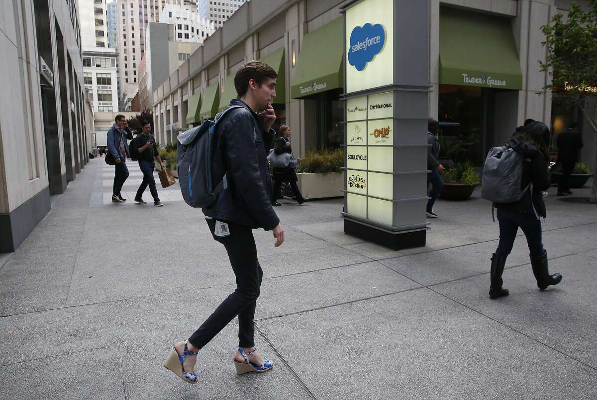 Kyle Graden, who is a Product Marketing Analyst for Advertising Products for Salesforce leaves the building after the work day for home April 22, 2016 in San Francisco, Calif.