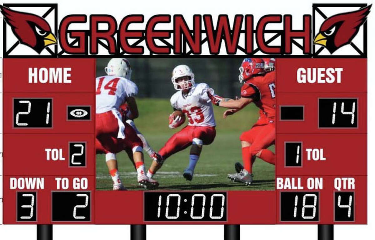 A rendering of a prospective new scoreboard for Cardinal Stadium at Greenwich High School