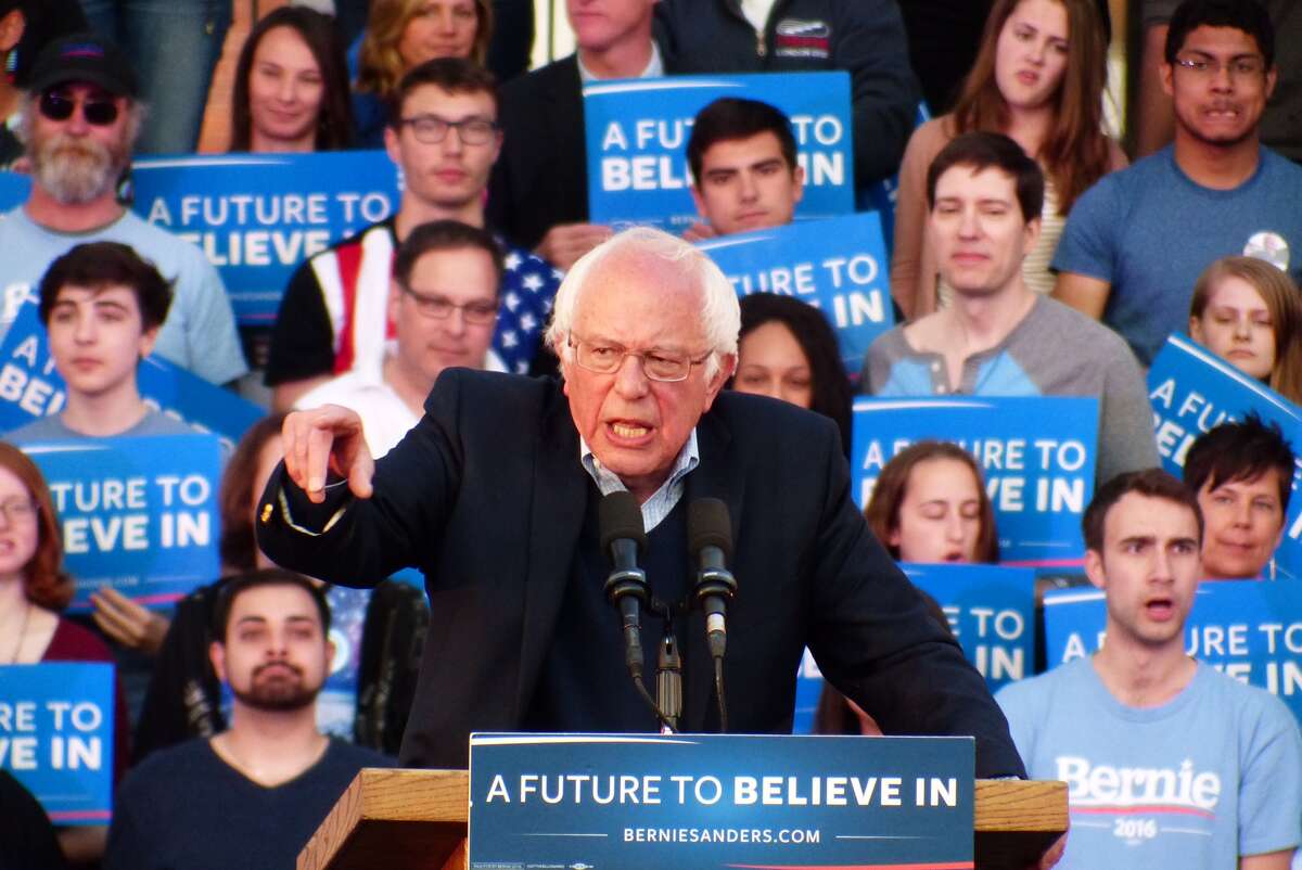 Bernie Sanders held a rally on the New Haven Green on Sunday, April 24.