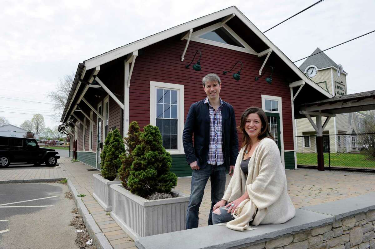 Christopher Sanzeni, 42, and Lisa Tassone, 43, are co-owners of a new brew pub they hope to open in the former Bethel train station. Photo Monday, April 25, 2016.