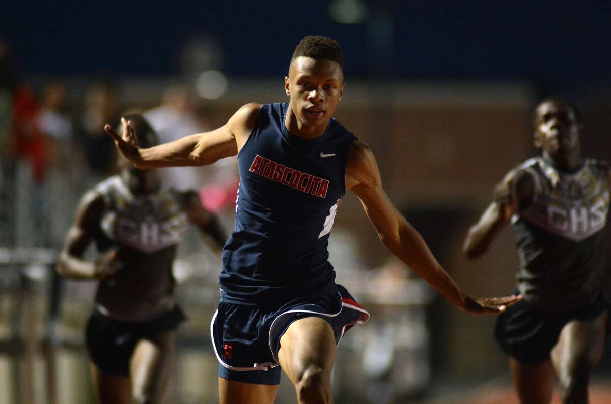 Atascocita's Jace Comick, center, earned a gold medal in the 100 meters and a bronze in the 200 at the UIL Class 6A State Track and Field Championships last weekend.
