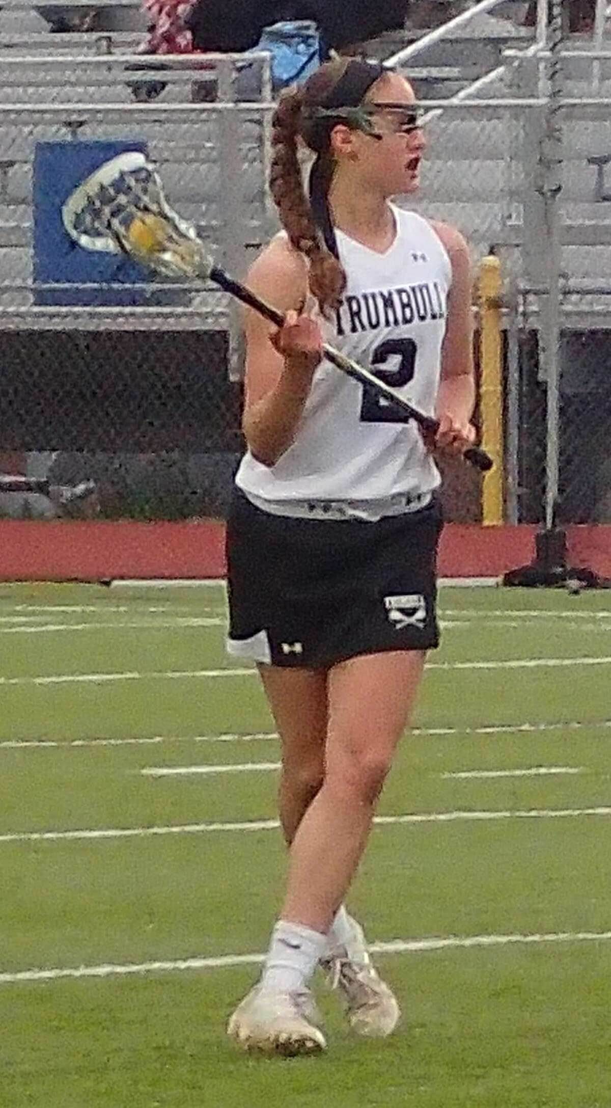 Trumbull's Sophia Hopwell scored four goals in the Eagles' 13-11 lacrosse triumph over Danbury at Trumbull High School April 26, 2016.