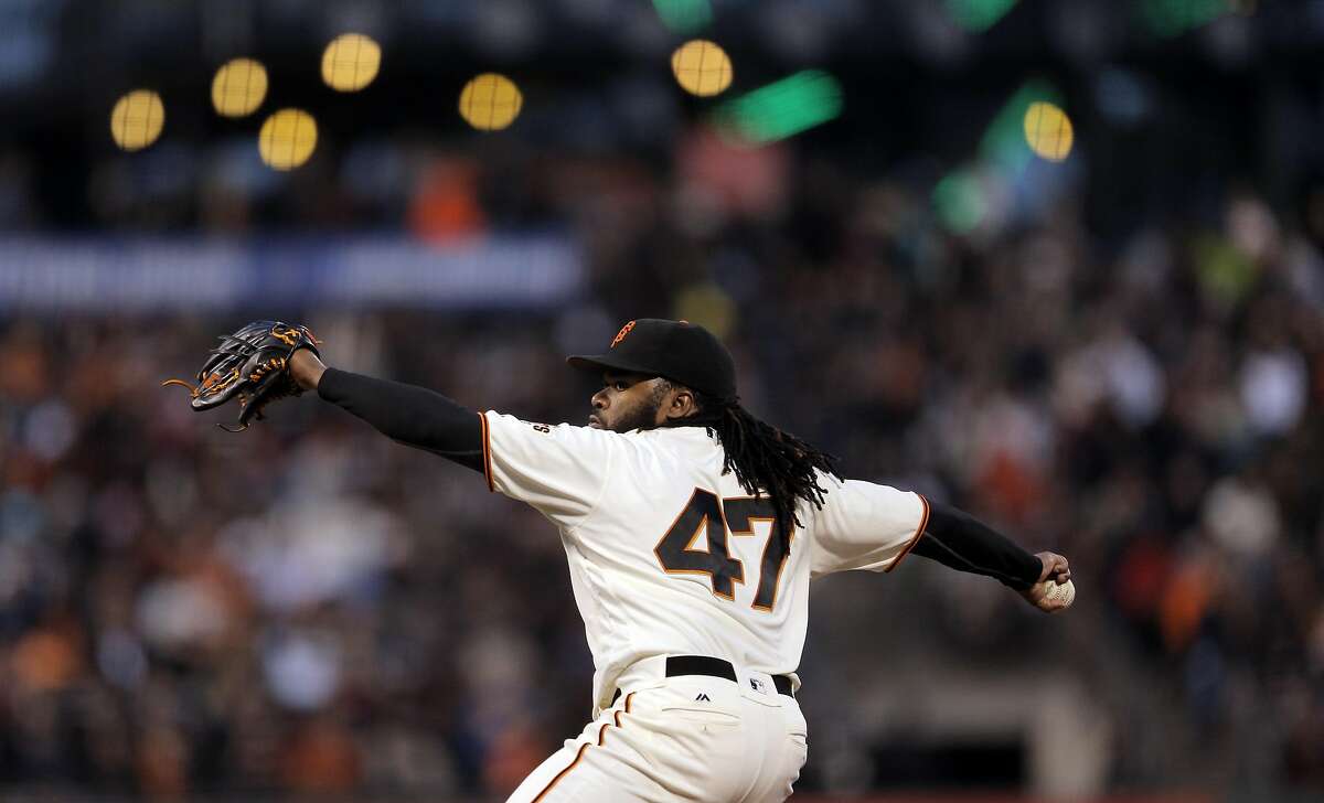 Johnny Cueto (47) pitches as the San Francisco Giants played the San Diego Padres at AT&T Park in San Francisco, Calif., on Tuesday, April 26, 2016.