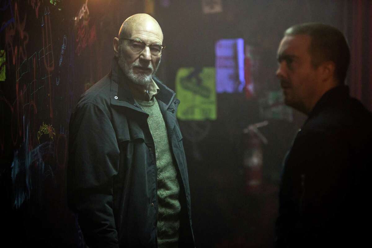 This image released by A24 Films shows Patrick Stewarrt in a scene from, "Green Room." (Scott Green/A24 via AP)