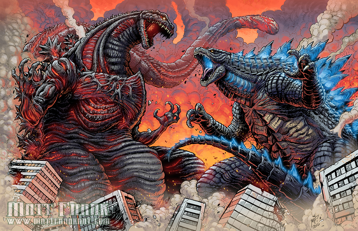 Size of godzilla (2014) vs godzilla earth  Godzilla, Kaiju monsters,  Godzilla tattoo