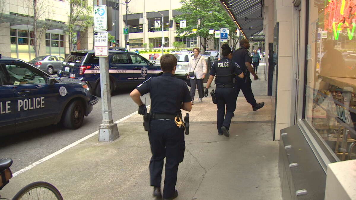 Seattle police respond to reports of threats at Rep. Jim McDermott's Seattle office on April 22, 2016.