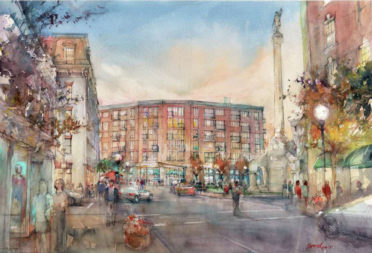An artist's rendering of the planned development for 1 Monument Square in Troy. The site was once the location of City Hall. (Kirchhoff Companies)