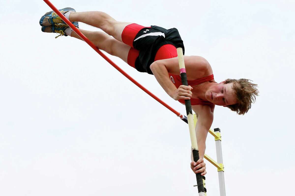 New Braunfels Canyon senior pole-vaulter Bailey Henderson attempts to clear 17-feet-0¼ during the Region IV-6A track meet Alamo Stadium. Henderson cleared 16-3 to set a new meet record.