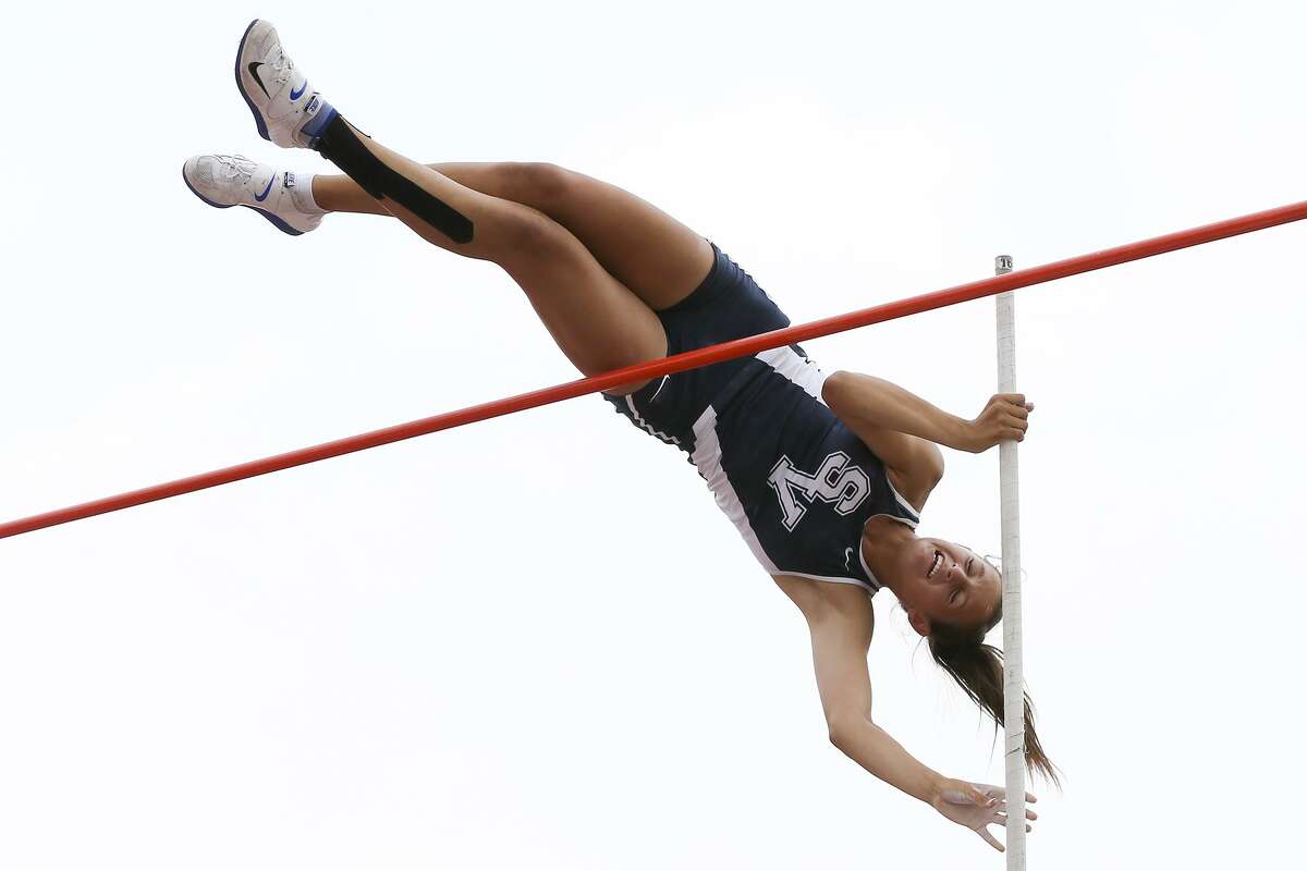 Smithson Valley’s Colleen Clancy jumps in the 6A girls pole vault during the Region IV-6A track and field meet at Alamo Stadium on April 29, 2016.